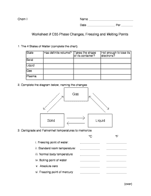Phase Change Worksheet PDF  Form