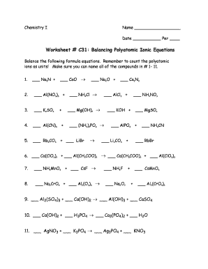 Balancing Ionic Equations Worksheet with Answers  Form