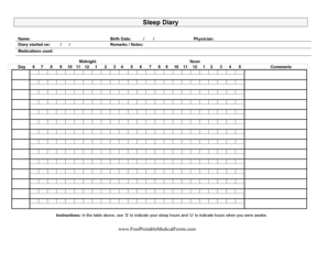 Sleep Diary Adult Printable Medical Forms Guthriemainstream