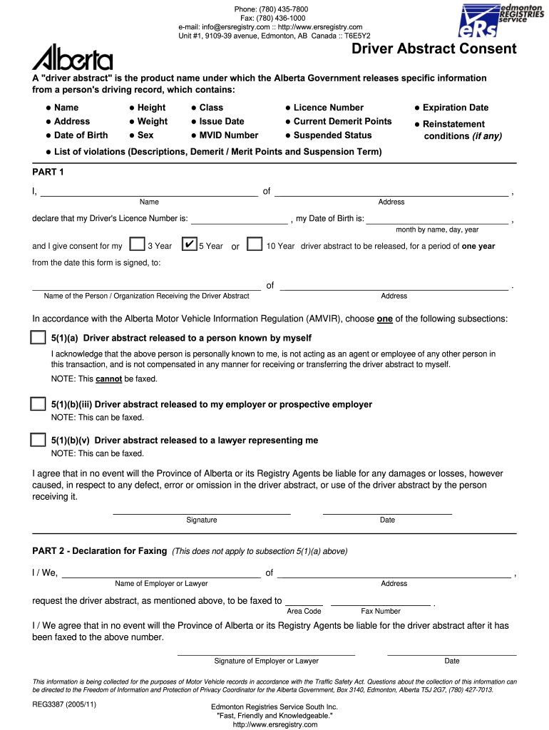 Alberta Drivers Abstract  Form