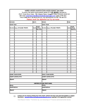 SHALL Match Report Form Surrey Ladies Hockey League