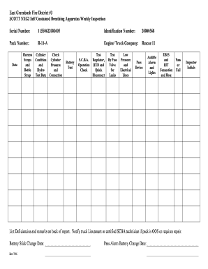 NXG2 MAIN SCBA Weekly Inspection Sheetdoc  Form