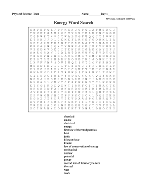 Energy Word Search Answer Key  Form