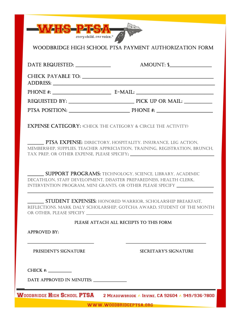 WOODBRIDGE HIGH SCHOOL PTSA PAYMENT AUTHORIZATION FORM DATE  Woodbridgeptsa