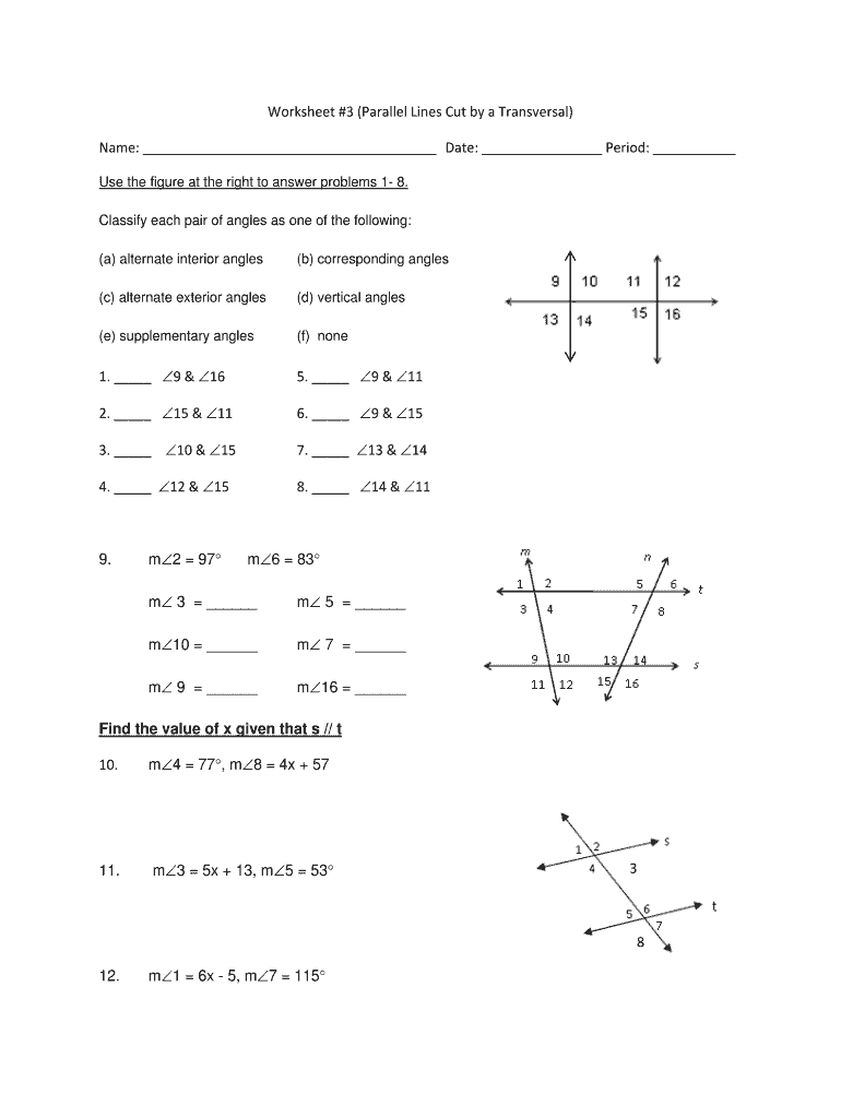 Parallel Lines Cut By A Transversal Worksheet 21Th Grade Pdf - Fill With Regard To Parallel Lines Transversal Worksheet