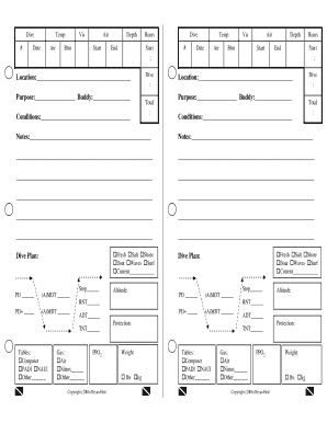 Printable Dive Log  Form