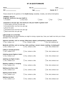 Sf 36 Questionnaire PDF  Form