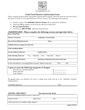 Great Wolf Lodge Authorization Form