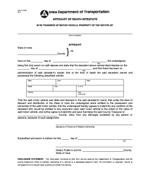 Affidavit of Death Intestate Iowa DOT Forms Co Plymouth Ia