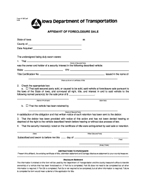 Affidavit of Foreclosure Sale Iowa DOT Forms Co Plymouth Ia