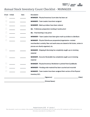 Physical Inventory Plan Sample  Form
