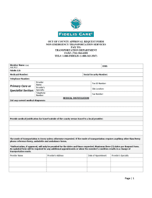 Fidelis Out of County Transportation Form