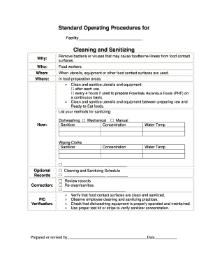 Cleaning Standard Operating Procedure Template  Form