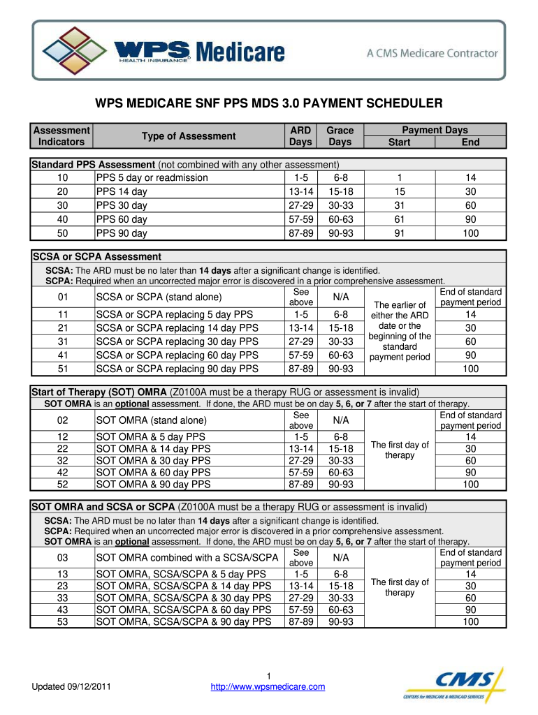 WPS MEDICARE SNF PPS MDS 3  Form