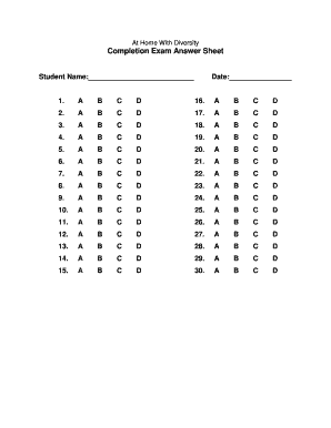 At Home with Diversity Completion Exam Answer Sheet Rebac  Form