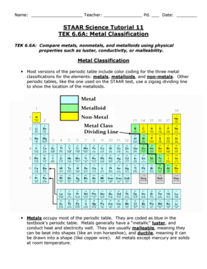 STAAR Science Tutorial 11 TEK 66A Metal Classification  Form