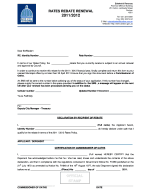 Ethekwini Rates Rebate Form PDF