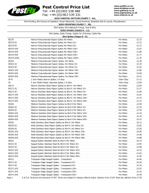 Pest Control Pricing Sheet  Form
