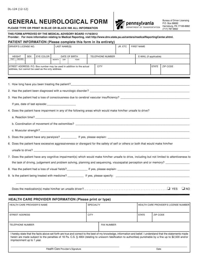  Dl 124 Form 2012-2024