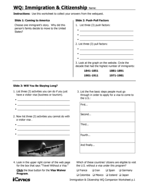 Icivics Wq Immigration and Citizenship Answer Key  Form