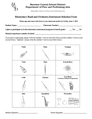 Elementary Band and Orchestra Instrument Selection Form Harrisoncsd