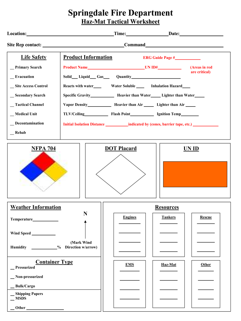 Emergency Response Guidebook Worksheet  Form