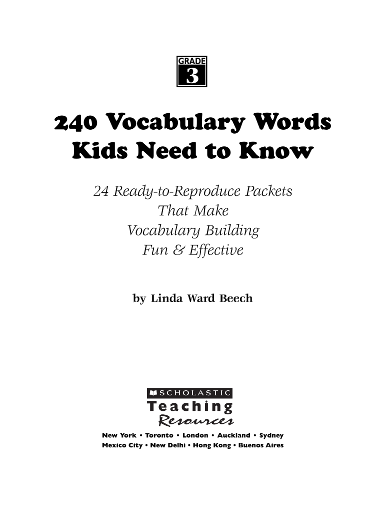 240 Vocabulary Words for Grade 3 PDF  Form