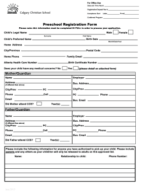 Preschool Registration Form Calgary Christian School