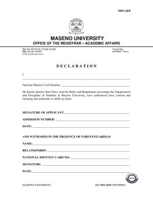 Maseno University Declaration Form