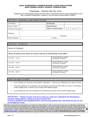 West Sussex County Council Pensions Form