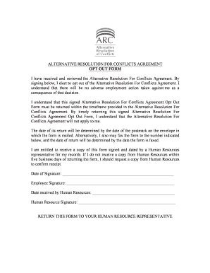 ARC UHS Agreement Opt Out Form for Website