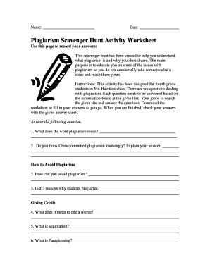 Plagiarism Worksheet Middle School PDF  Form