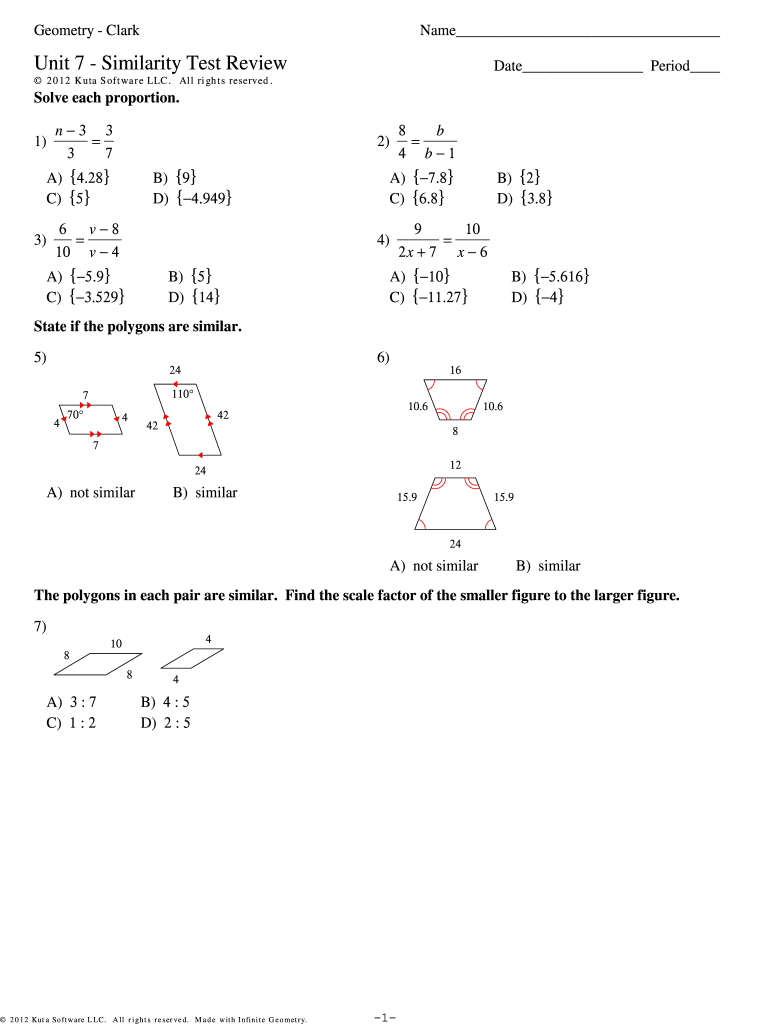 Geometry Unit 7 Review Answer Key  Form