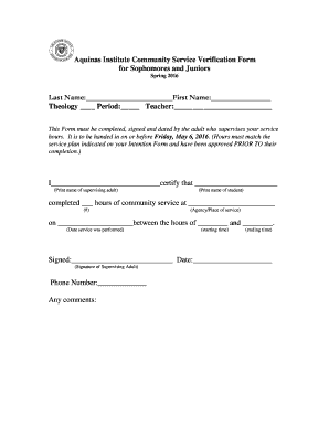 Community Service Verification Form