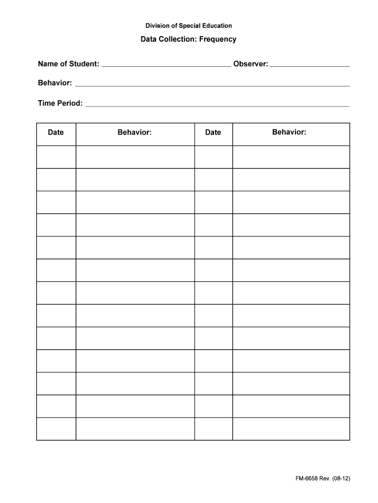 Clear Form Division of Special Education Data Collection Frequency Name of Student Observer Behavior Time Period Date Behavior D