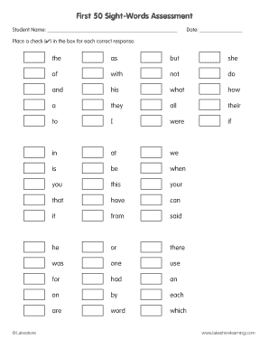 Assesment Tools for Sight Words  Form