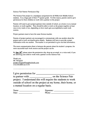 Science Fair Permission Slip  Form