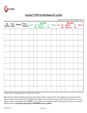 Coag Sense PTINR Test Strip Shipment QC Log Sheet  Form