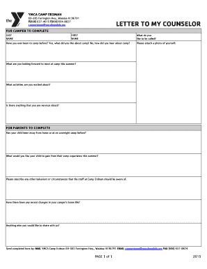 YMCA CAMP ERDMAN LETTER to MY COUNSELOR Ymcahonolulu  Form