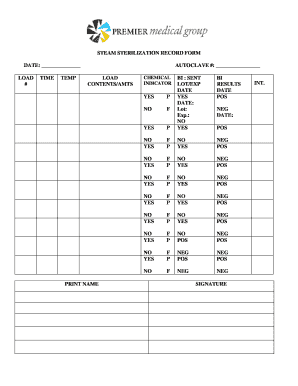 Sterilization Record Log  Form