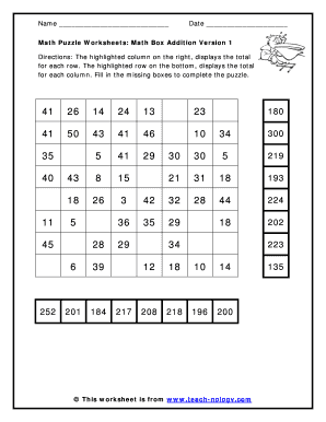Math Puzzle Worksheets  Form