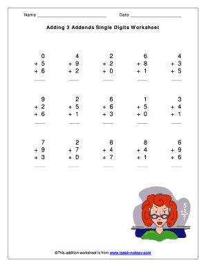 Addition of Single Digit Numbers with Three Addends Addition Operations with Multiple Addends  Form