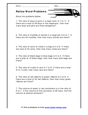 Ratios Word Problems Math Relationships  Form