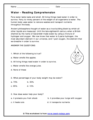 Water Reading Comprehension PDF  Form