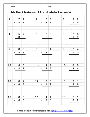 Subtraction Grid Worksheet  Form