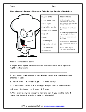Writing A Recipe Worksheet Pdf Form