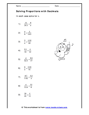 Solving Proportions with Decimals Math Relationships  Form