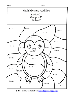 Penguin Mystery Addition Puzzle Sums and Addition  Form