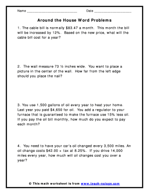 Math Word Problems 7th Grade  Form