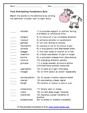 Tuck Everlasting Vocabulary PDF  Form
